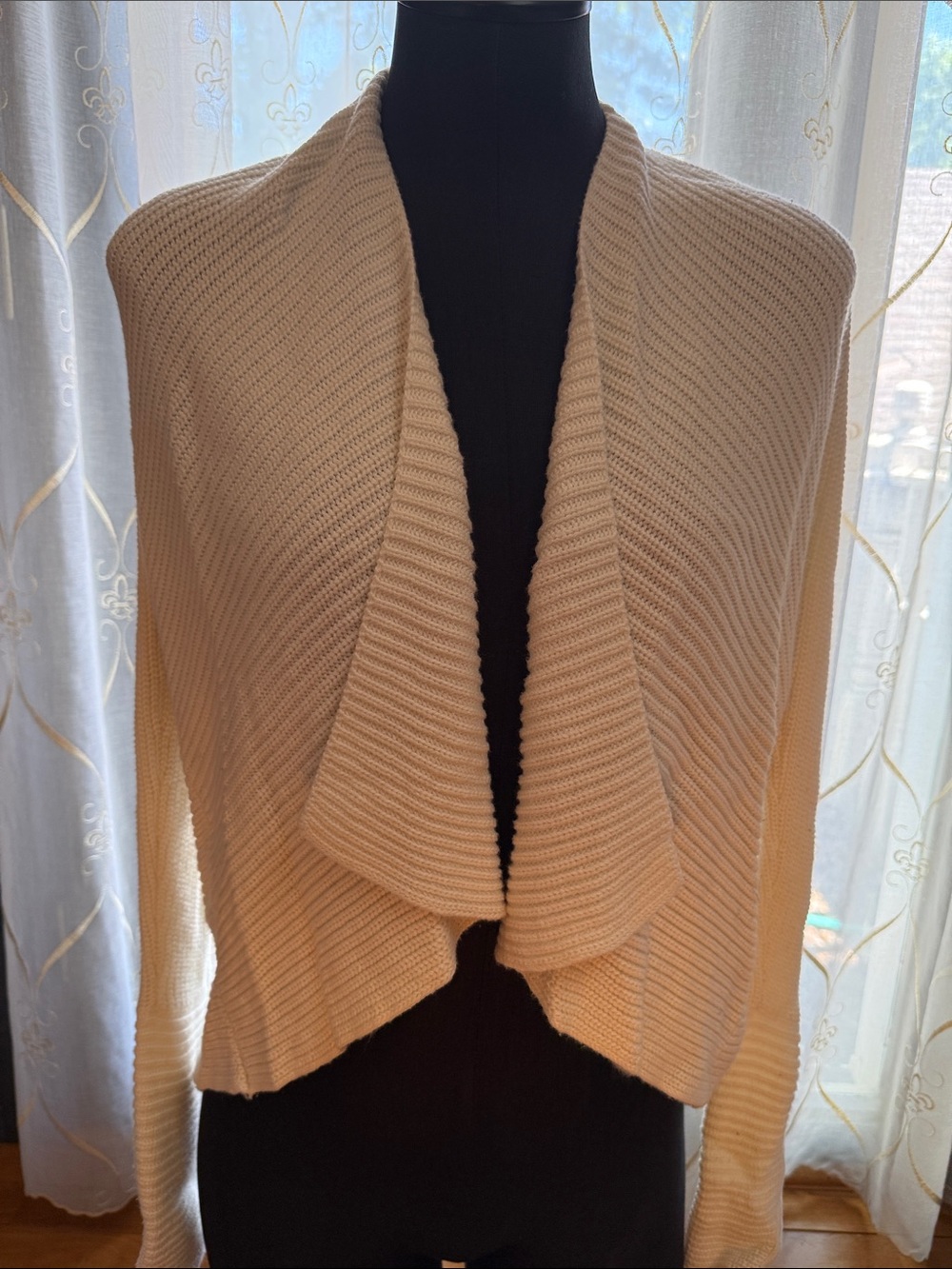 Banana Republic Cream Draped Open-Front Ribbed Cardigan